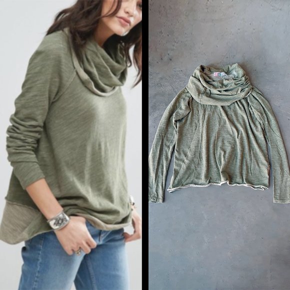 Free People Sweaters - FP Beach Green Cowl Neck Cocoon Sweater OS
